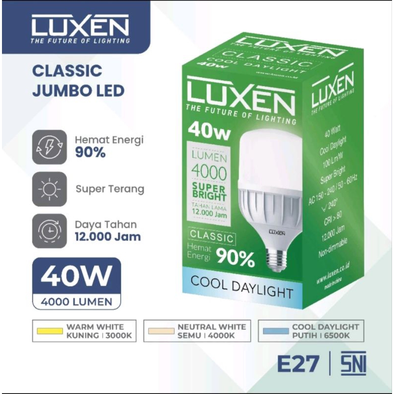 Luxen Lampu LED Bulb 40 Watt Bergaransi