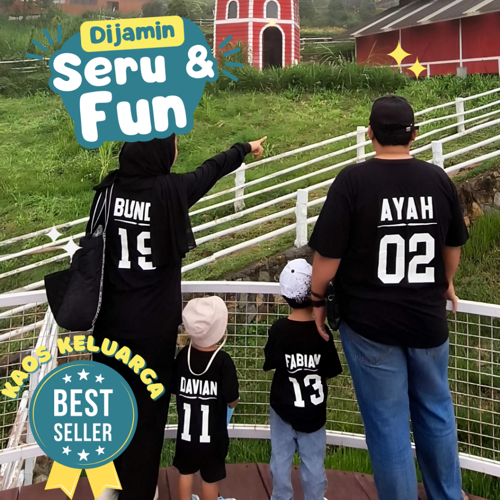 ENZO Baju Kaos Couple Keluarga Custom Nama | Kaos Keluarga Ayah Ibu Anak | Gratis Sablon Depan Belak