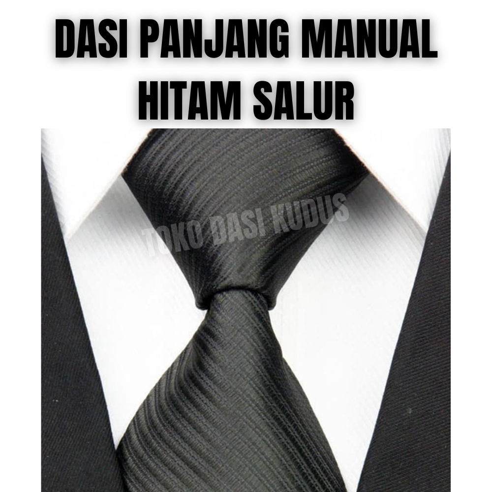Dasi Hitam Pria Ikat Manual Panjang Dewasa Polos Motif Garis Salur