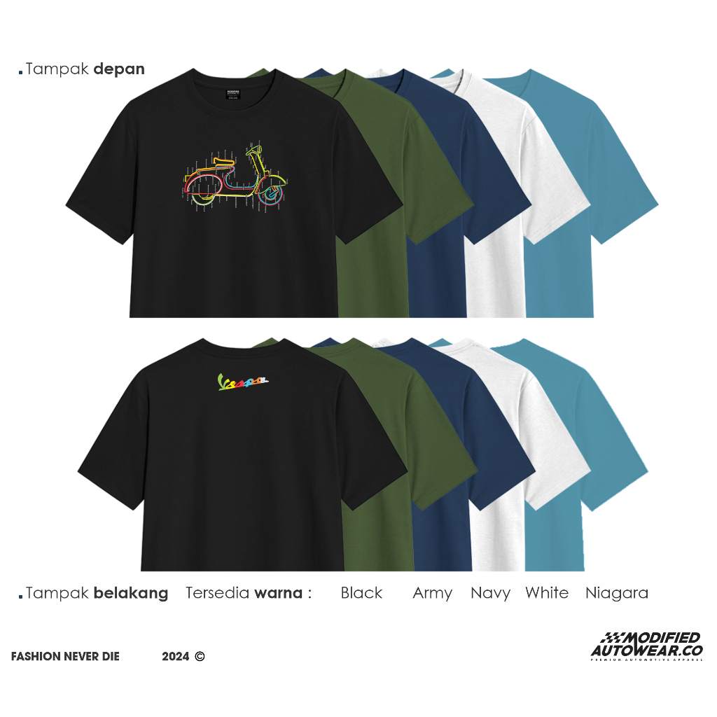kaos pria vespa original modified autowear tshirt motor baju vespa classic