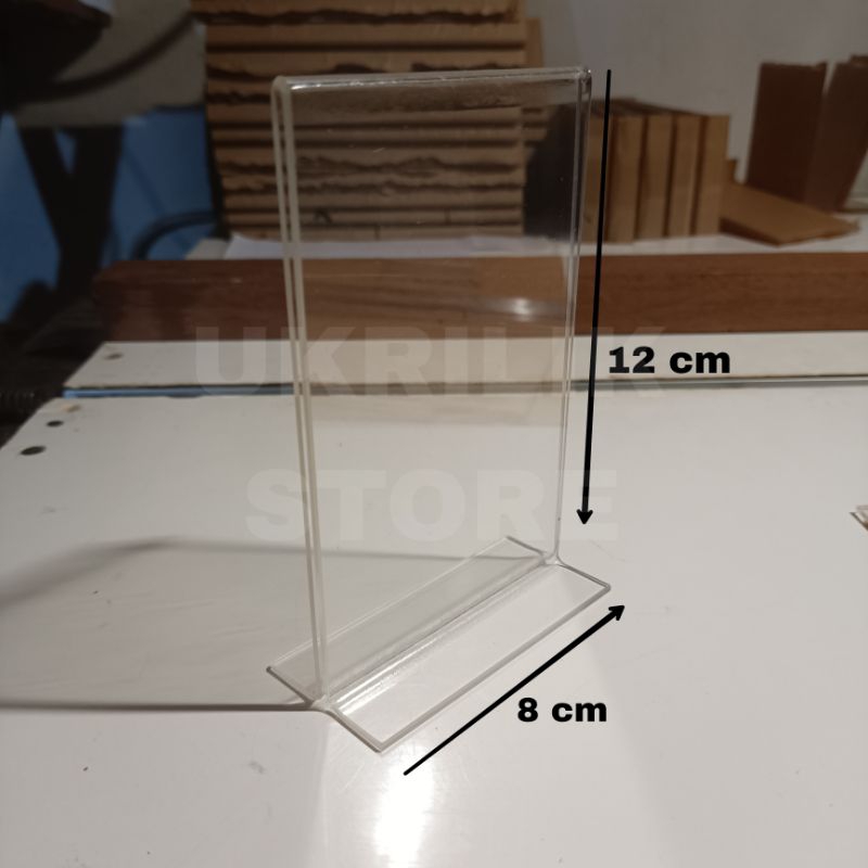 

12 x 8 cm PT - Akrilik bening tempat brosur nomor meja barcode Model Potrait T