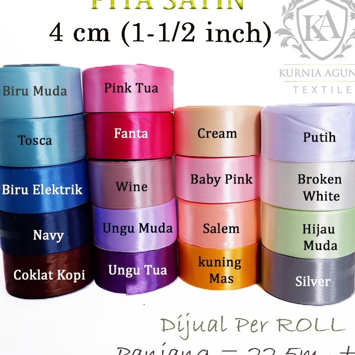 

PAKET Pita Satin 4cm 1 12 Inch 1 Roll Ukuran Besar Warna Pastel Pita Kado Bungkus Hampers Souvenir DIY Panjang 25yard22meter