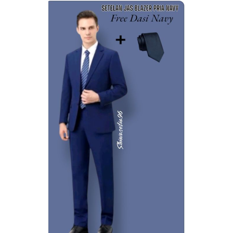 "BEST SELLER*Setelan Jas Blazer Pria Slimfit Warna Navy (Jas +Celana+Dasi) / Setelan Jas Formal Pria