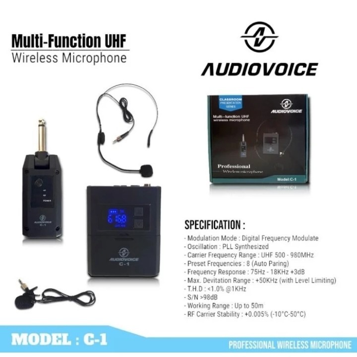 MIC WIRELESS HEADSET BANDO AUDIOVOICE C1 UHF Imam Masjid Senam Upacara ORI