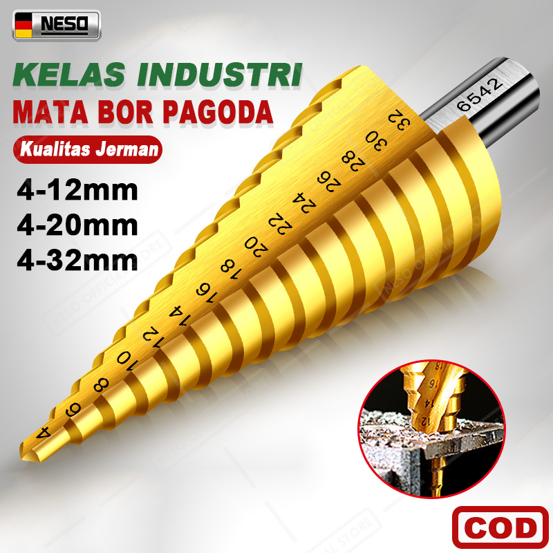 Mata Bor Pagoda 4 12 20 32mm 3PCS Hole Saw Spiral HSS Steel Titanium Coating besi Multi Step Drill d