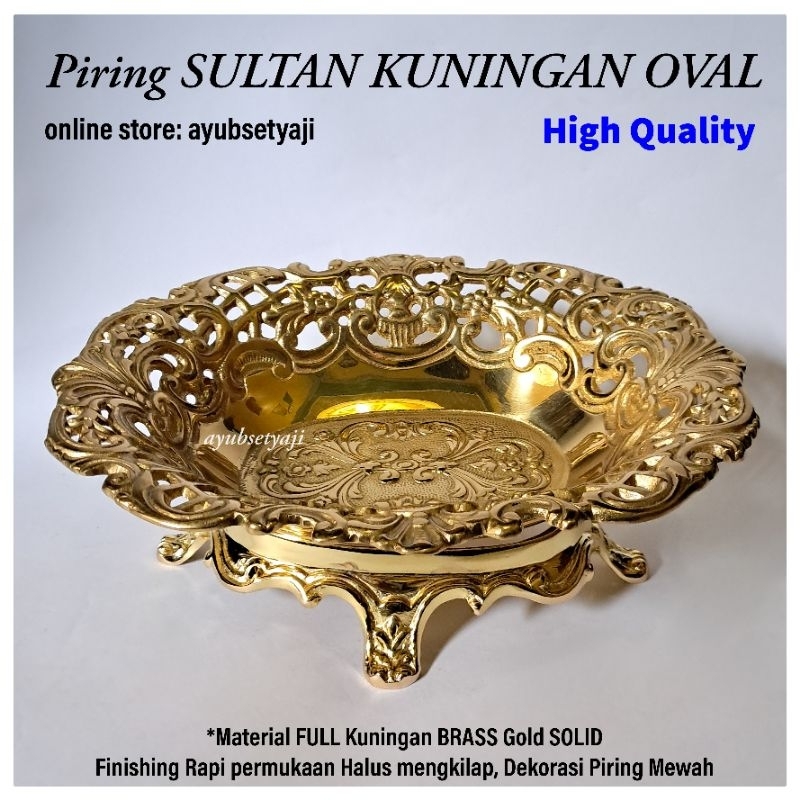 Piring Kuningan Oval Ukir Dekorasi piring Sultan Hias BRASS antik Bokor Kuningan Cawan batik mangkuk