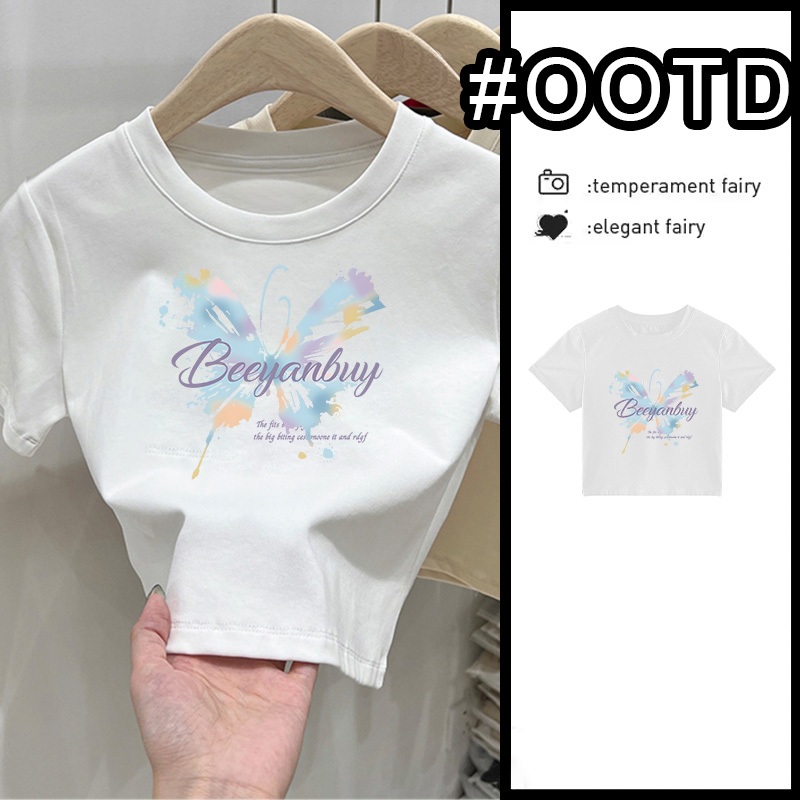 Kaos Pendek Longgar Crop Top Wanita Y2k Retro Style Putih Kaos Wanita Premium Kaos Wanita Lengan Pen