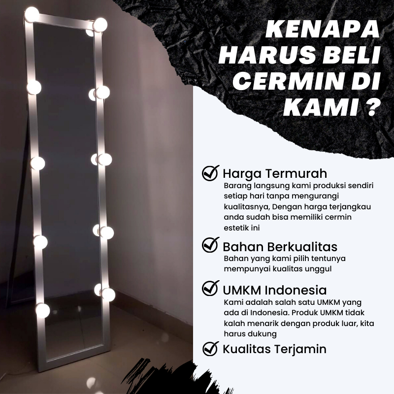 Cermin Standing Vanity Mirror Kaca Lampu Make Up Rias Cermin Full Body Led Berdiri Besar Full Badan 