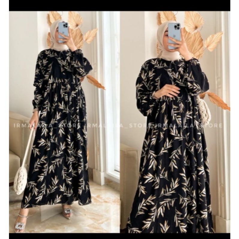 Midi dress wanita /MIDI DRESS RAYON /Midi Dress Muslim /baju gamis wanita / Midi dress Rayon motif /