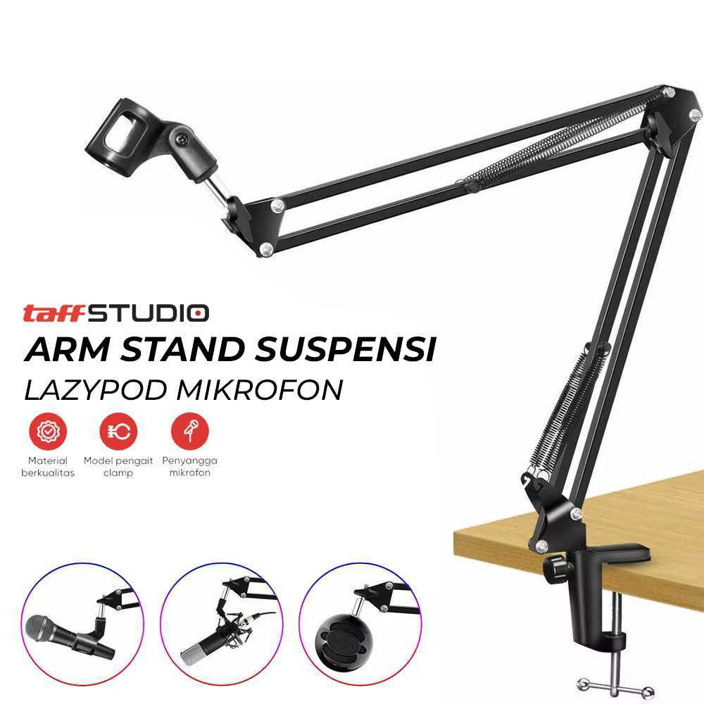 TaffSTUDIO Boom Arm Stand Suspensi Mikrofon Scissor Desk Clamp - NB-35 Stand Mikrofon Meja Profesion
