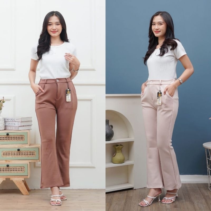 Cutbray Scuba Kancing Highwaist - Cutbray Resleting Terbaru - Celana Wanita Cutbray - Cutbray  Resle