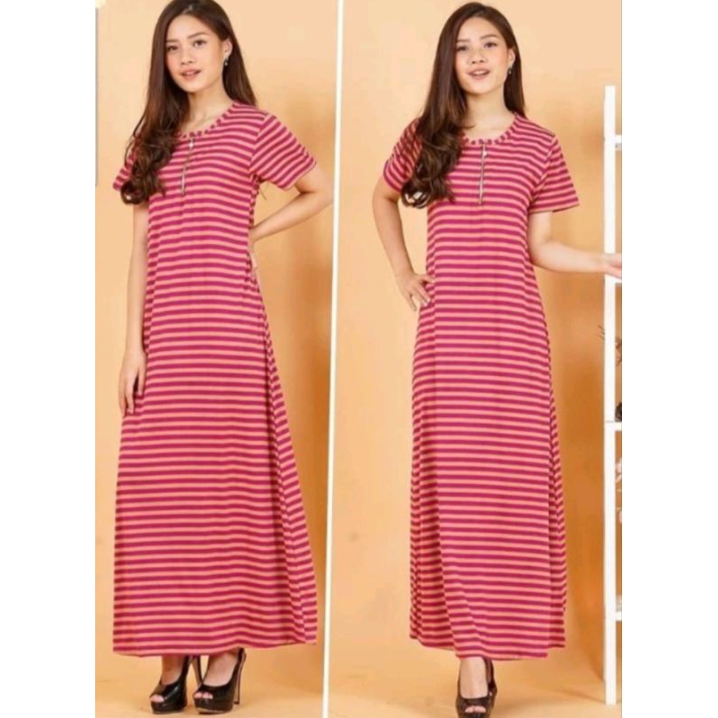 Daster Salur Busui Panjang Sleting Daster Salur Tangan Pendek/Daster kaos salur lengan pendek/DASTER