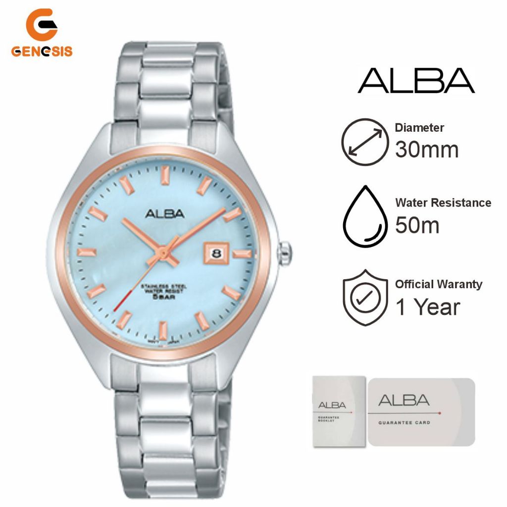 Jam Tangan Wanita ALBA AH7Q10 Strap Rantai Stainless Steel Original Garansi Resmi