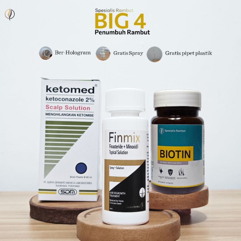 Big 4 penumbuh rambut (Finasteride Topical+Minoxidil+ketomed shampoo+biotin)