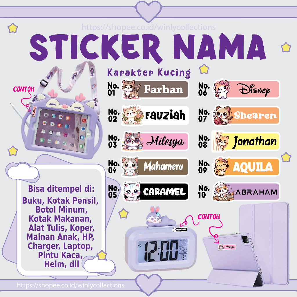 

STIKER LABEL NAMA KUCING LUCU CUTE STICKER CUSTOM LEBEL PREMIUM MURAH LUCU BISA TEMPEL DI BUKU KOTAK PENSIL MAINAN ANAK HELM BOTOL MINUM KOTAK MAKANAN ALAT TULIS KOPER LAPTOP HP PINTU KACA