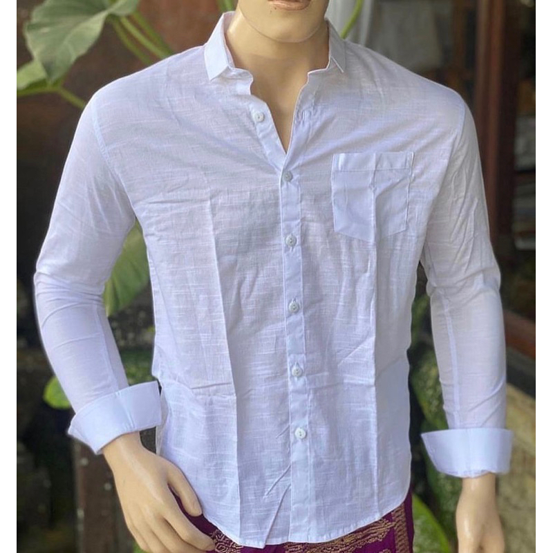 Kemeja putih lengan panjang SERAT BAMBU & SEMI LINEN