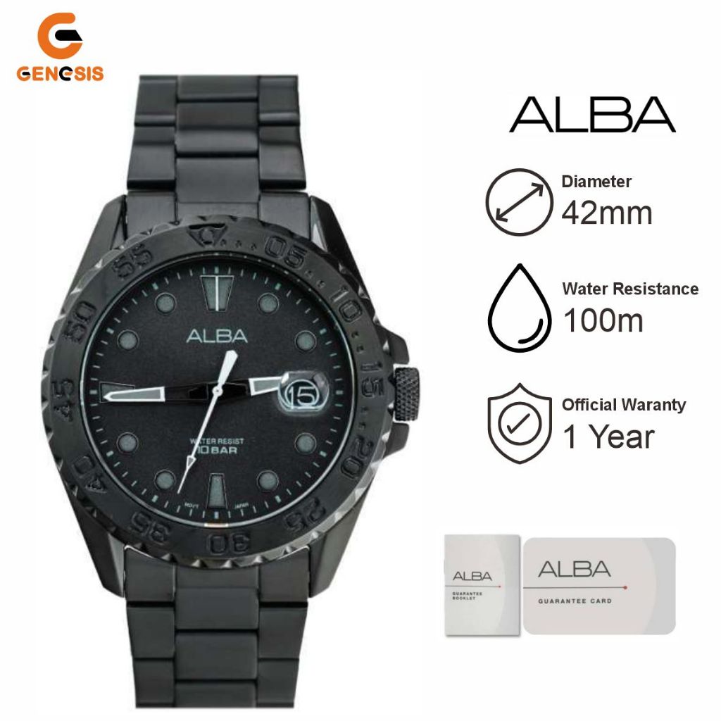 Jam Tangan Pria ALBA AS9N65 Strap Rantai Stainless Steel Hitam Original Garansi Resmi