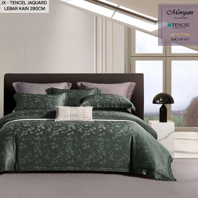 Sprei bedcover tencel jacquard kingkoil tensel Premium original hijau lumut bungaminimalis embos hal