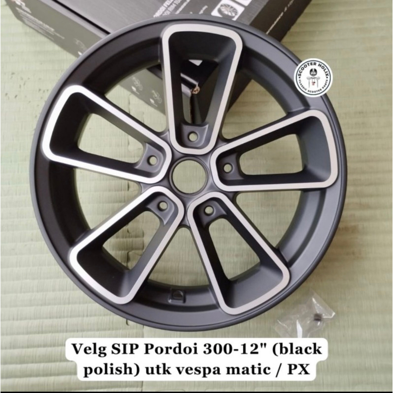 Velg sip pordoi 300-12" (black polish) utk vespa matic / PX  Original sip scootershop