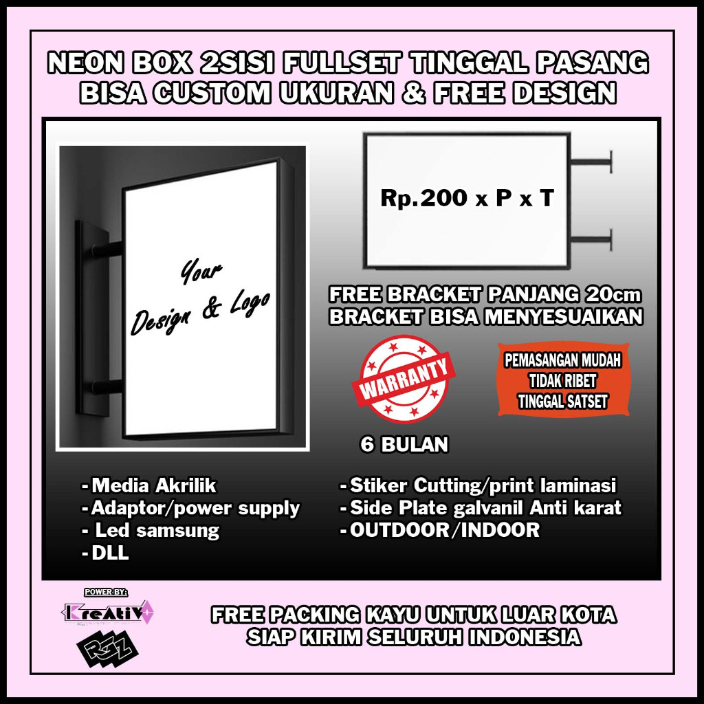 neonbox kotak 2sisi neon box kotak dua sisi plang toko