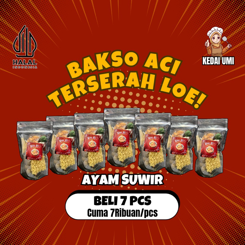 

PAKET PROMO BASO ACI AYAM SUWIR 7 BUNGKUS / BASO ACI AYAM SUWIR / BASO ACI PEDAS / CHILI OIL