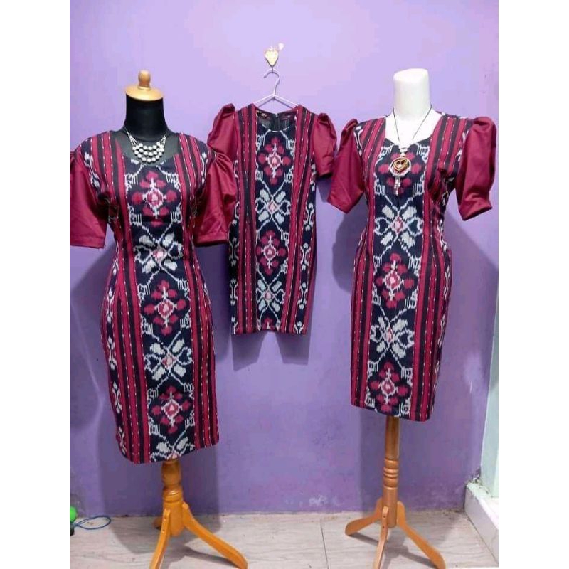 set couple tenun kondangan - kemeja tenun dewasa - kemeja anak tenun - dress tenun