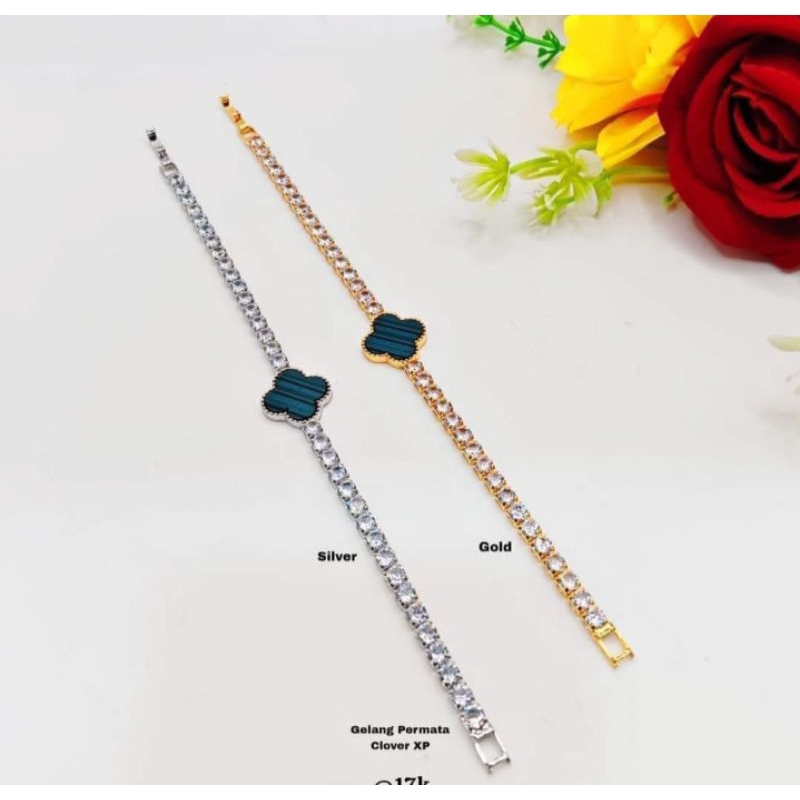 gelang tangan permata klofer warna biru titanium