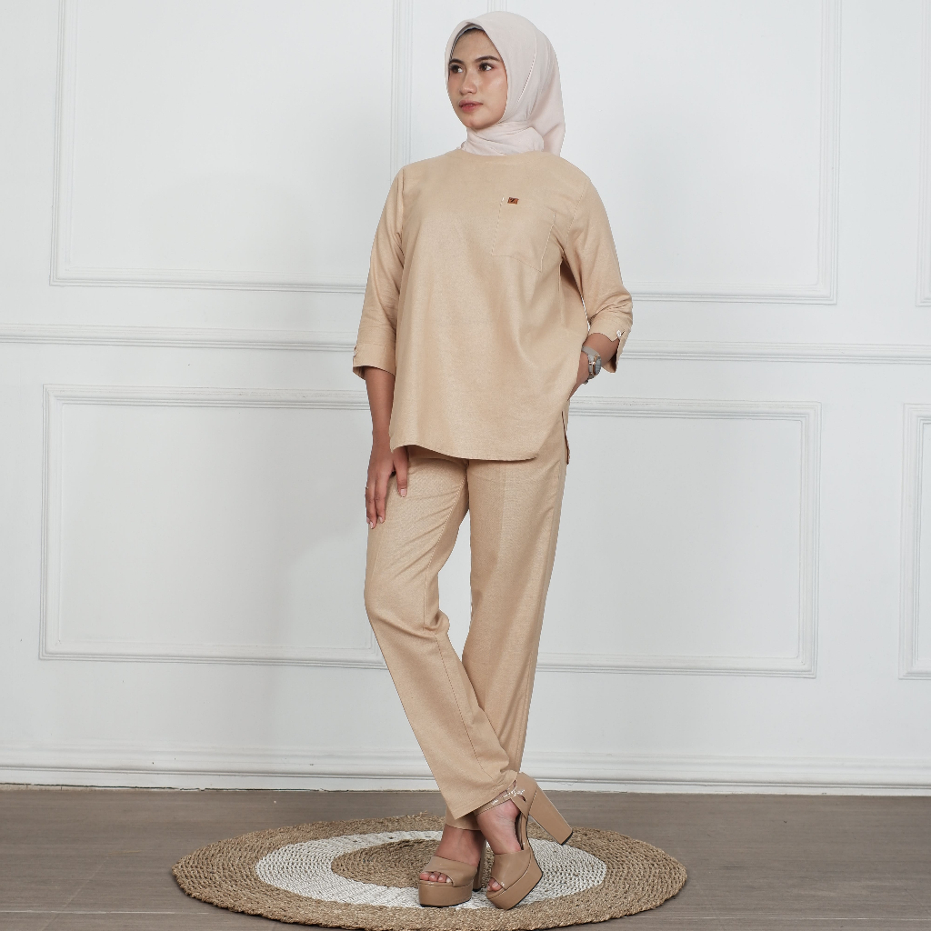 Baju one set Muslim wanita Terbaru Setelan Wanita Modern Bahan Katun Rami Set Baju Muslimah