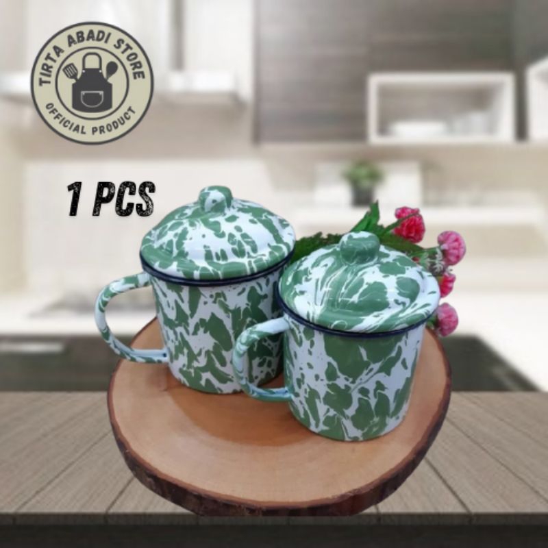 PROMO MUG JADUL LURIK + TUTUP / CANGKIR TEH KOPI TRADISIONAL / GELAS BRILIK HIJAU / CANGKIR JADUL