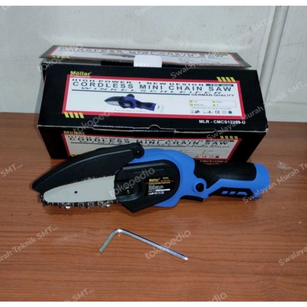 MOLLAR chainsaw cordless "Unit Only" - HANYA MESIN mollar mini chainsaw 4" - Bisa pakai baterai 12V