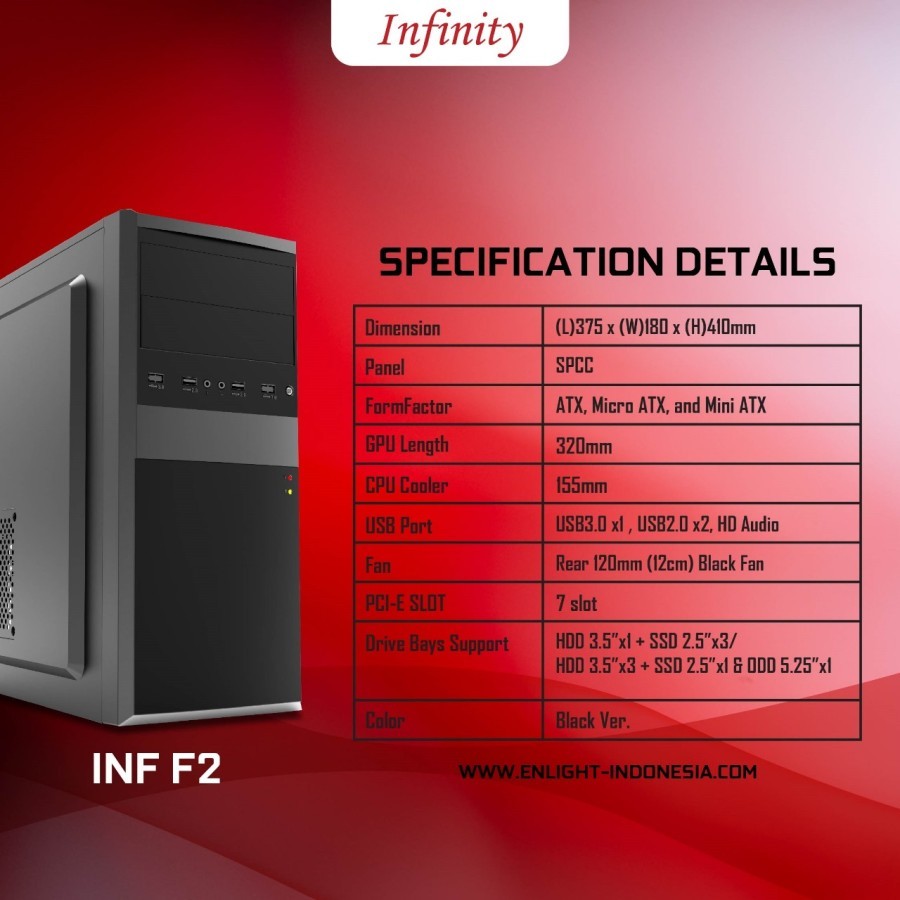 Infinity F2 Casing Komputer Office Include PSU 300w + 1Fan
