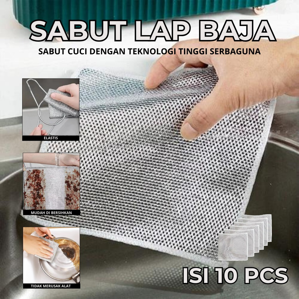 Sabut Cuci Baja Serbaguna / Sabut Cuci Piring isi 10 PCS / Spons Baja / Kain Pembersih Baja