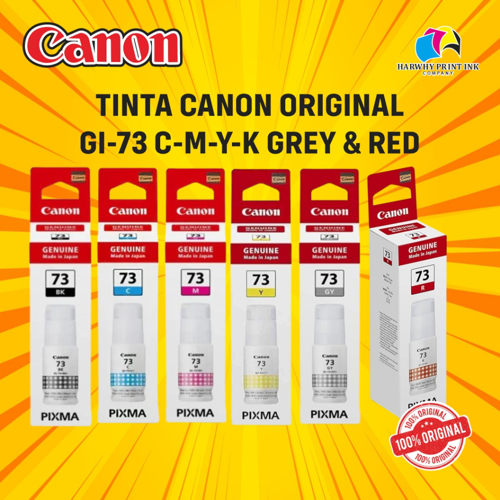 TINTA CANON BOTOL GI-73 BLACK, CYAN, MAGENTA, YELLOW, GREY, RED ORIGINAL