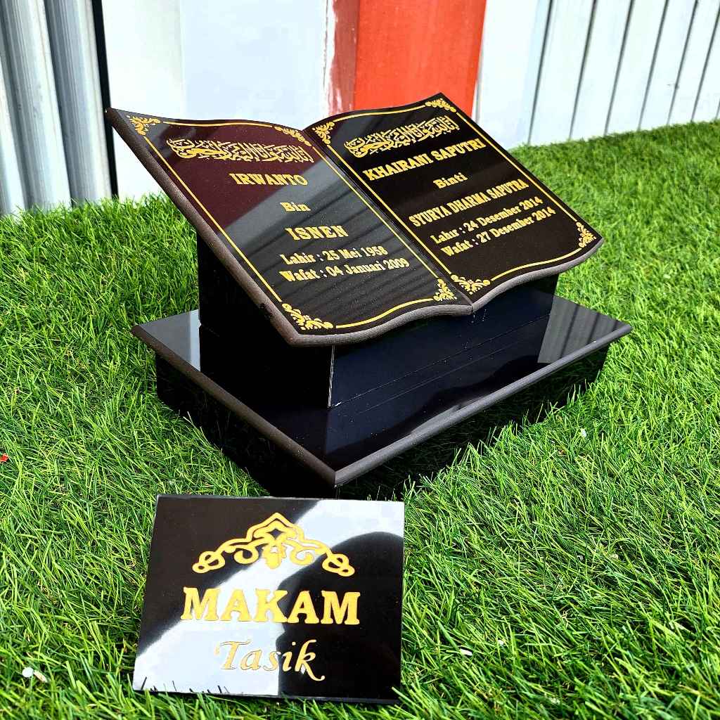 MAKAM TASIK - BATU NISAN MAKAM GRANIT TILE/KERAMIK 20X30 - BUKU / TOGA - FREE PACKING KAYU
