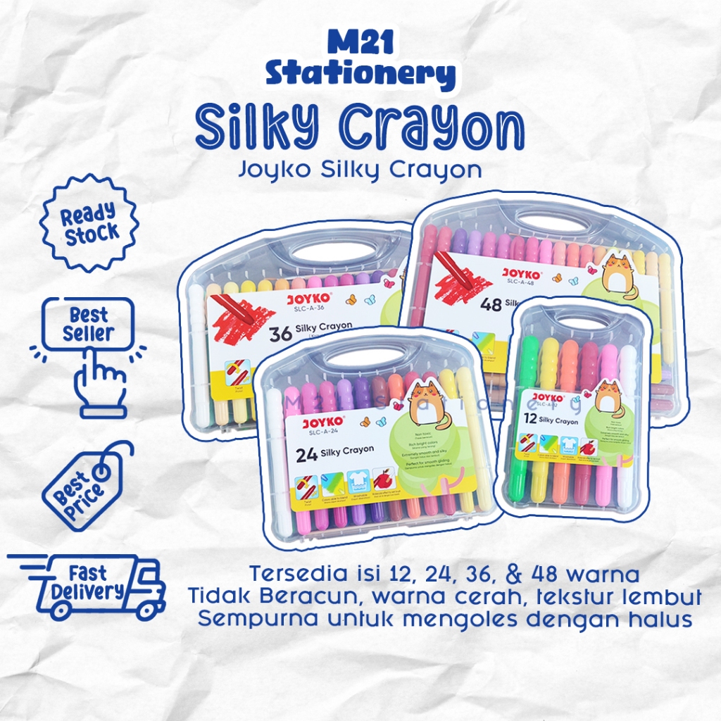 

SILKY CRAYON JOYKO SLC-A / ALAT MENGGAMBAR ANAK KRAYON HALUS TWIST 12 WARNA, 24 WARNA, 36 WARNA, 48 WARNA BONUS KUAS CRAYON PUTAR TIDAK BERACUN / M21 STATIONERY JOGJA