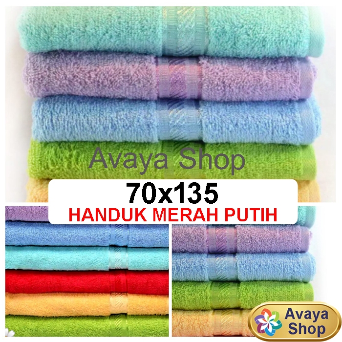 T HANDUK MERAH PUTIH 70x135/ HANDUK MP 70x135/ HANDUK DEWASA (Handuk 100% Katun 315gr)