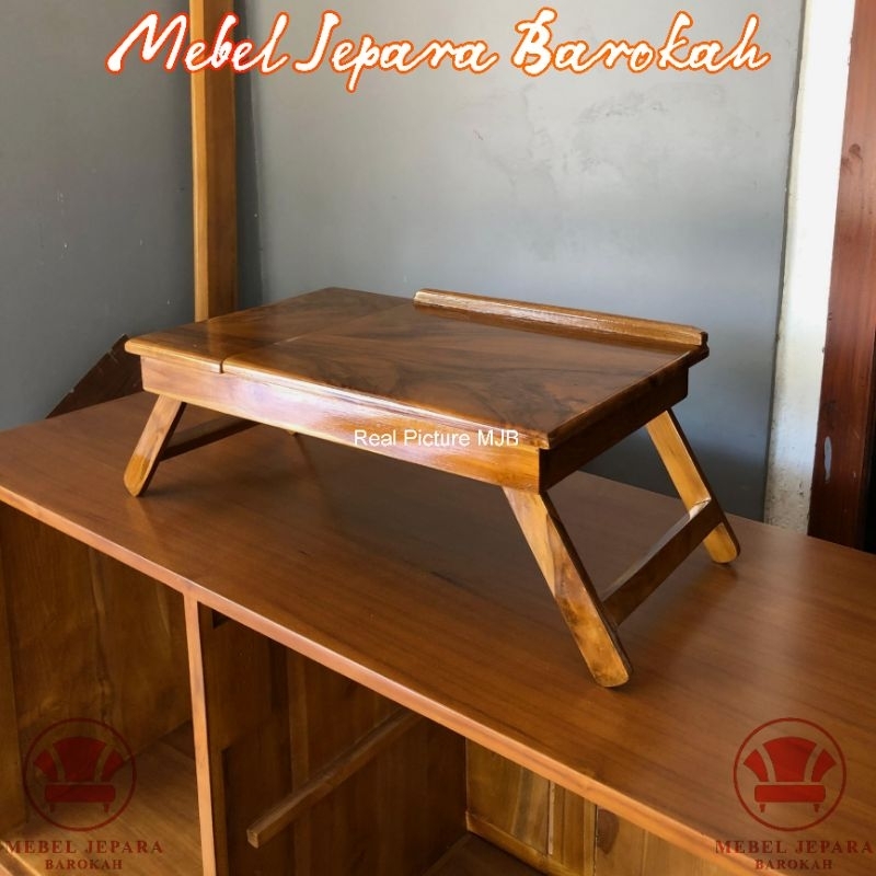 Meja Belajar Lipat Kayu Jati Minimalis Meja Laptop Kecil Lesehan Serbaguna