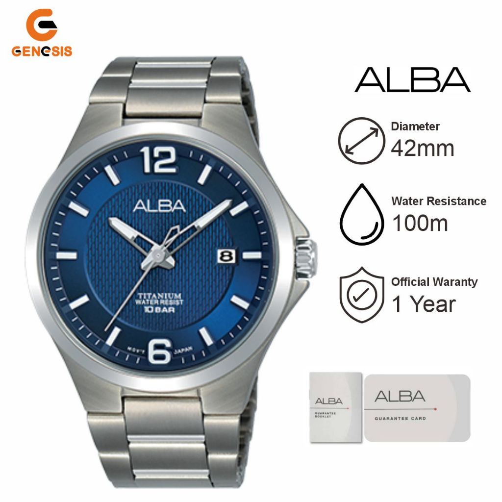 Jam Tangan Pria ALBA AS9G27 Analog Titanium Stainless Steel Strap Original Garansi Resmi