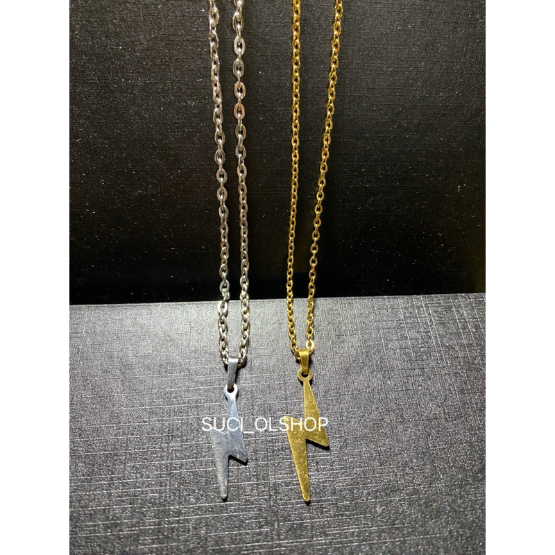Kalung nuri titanium liontin petir laki laki dan perempuan