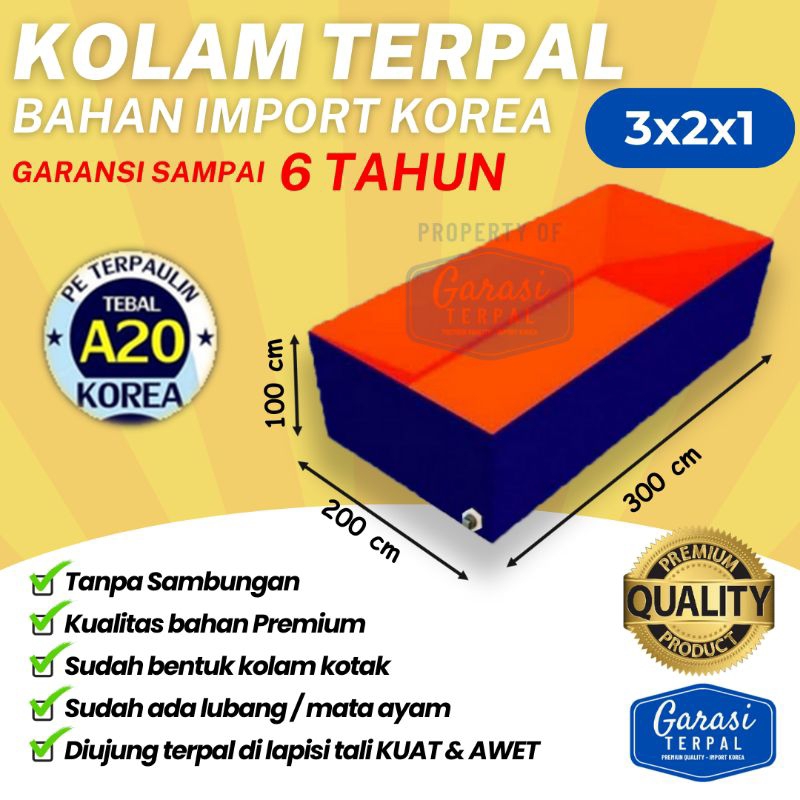 Terpal Kolam Terpal Ikan Kotak 300x200x100 - 200x300x100 - 3x2x1 - 2x3x1 Untuk Budidaya Ikan Lele, N