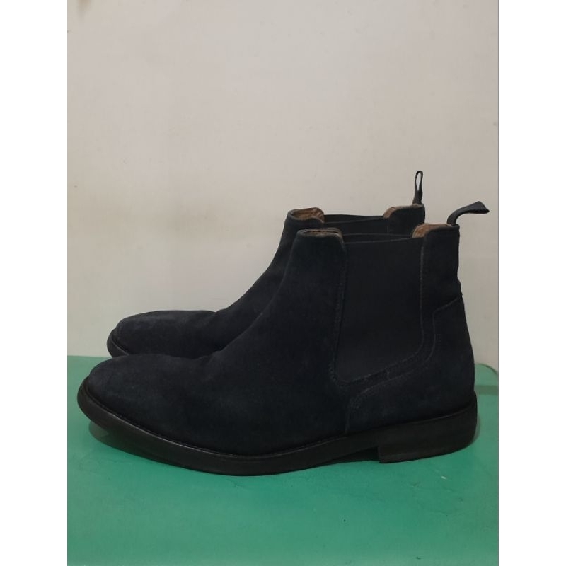 Sepatu second boot chelsea Pria full black 42 suede