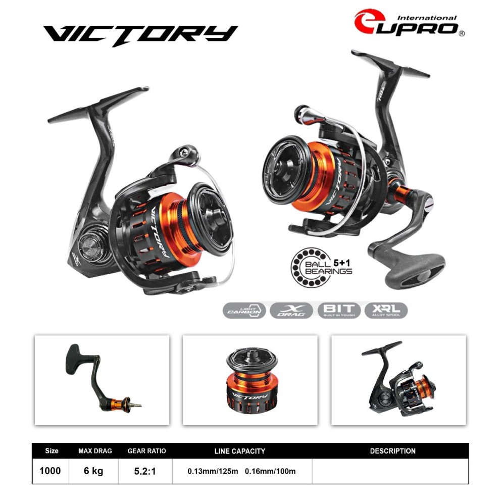 Eupro Reel Pancing Spinning Victory 1000 5+1 BB Carbon Body Super Light Power Handle X Drag