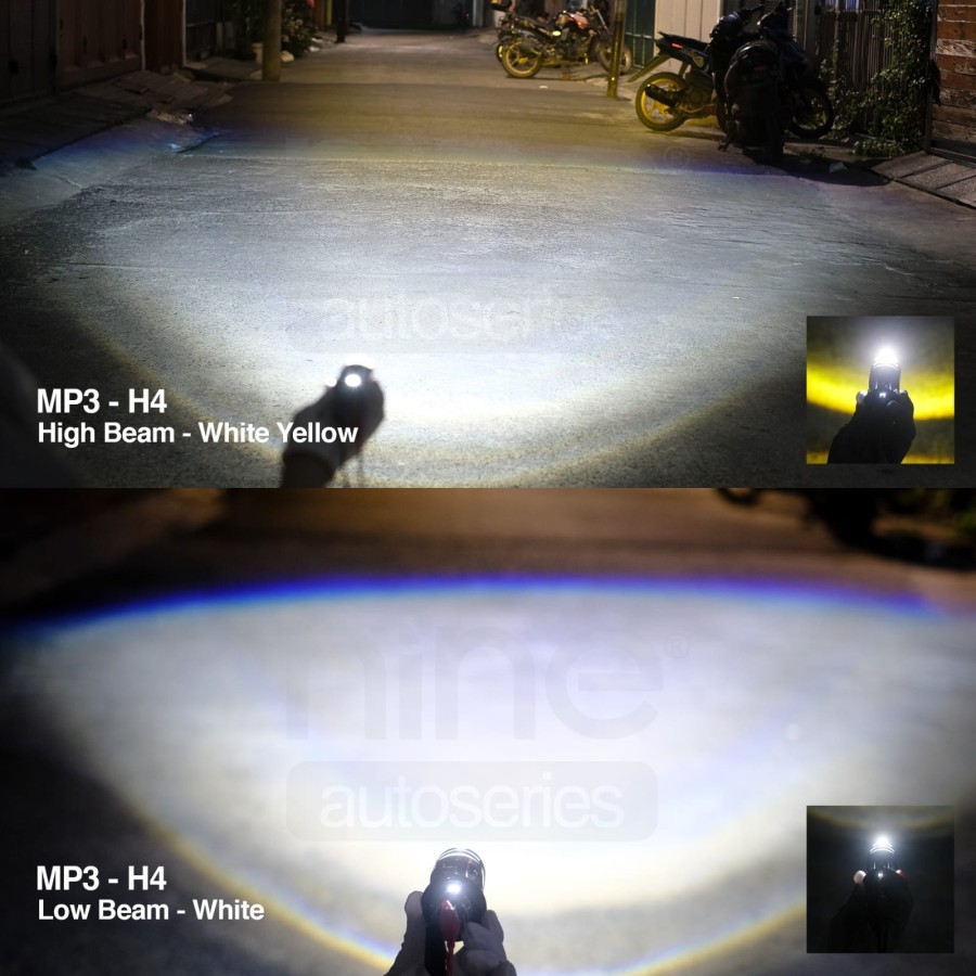 Led H4 Luminos Mp3 50 Watt Mini Biled Laser Blue Lens Lampu Depan Utama Mobil Motor 12V Pendingin