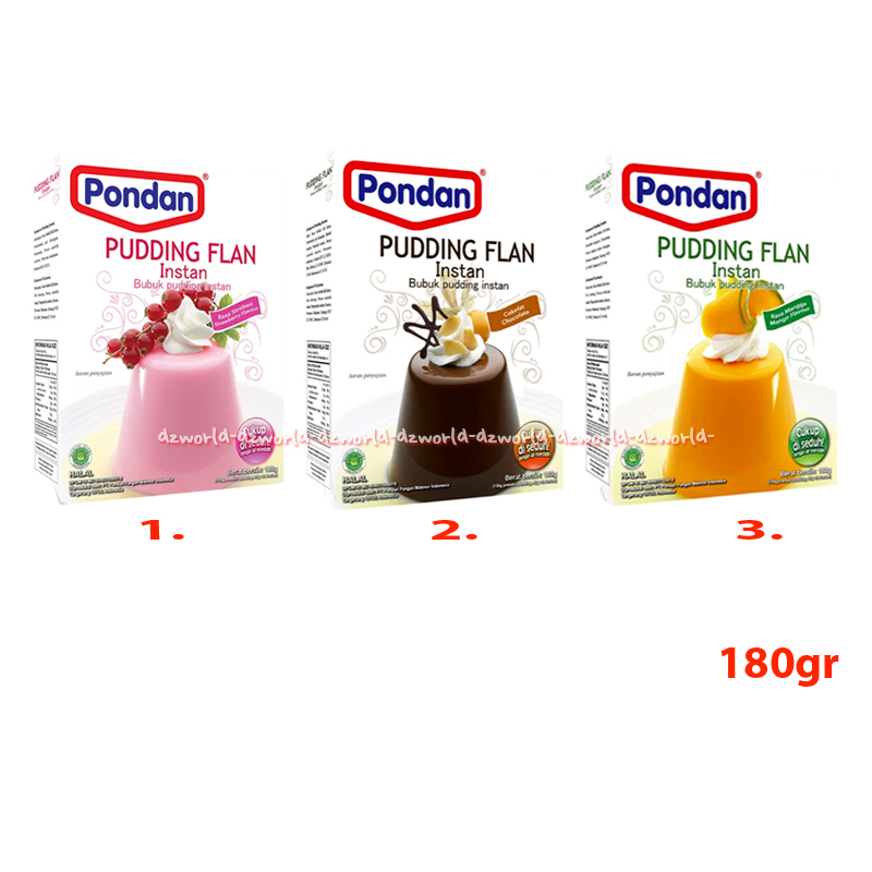 

Pondan Pudding Flan 180gr Bubuk Puding Instan Rasa Coklat Stawberry Mangga Cokelat Tepung Stroberi Puding Premix