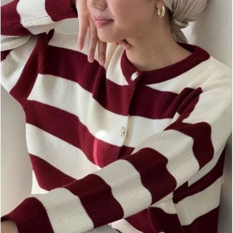 HECTIC cardigan premium - cardigan stripe wanita bahan rajut premium - cardy blaster
