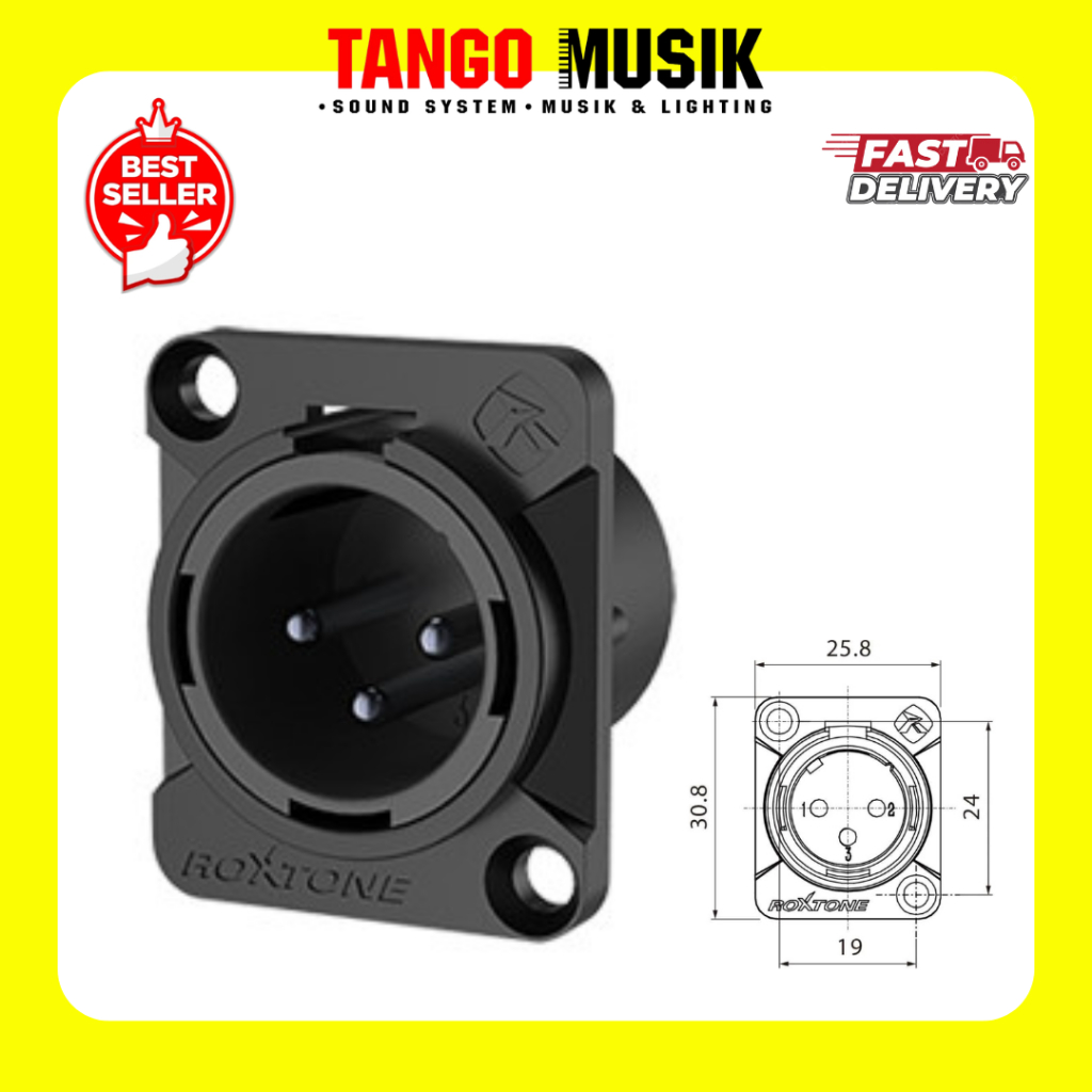 SOKET XLR JANTAN ROXTONE RX3MD-BT ORIGINAL / Socket Jack canon body XLR male 3pin / SOKET XLR MALE /