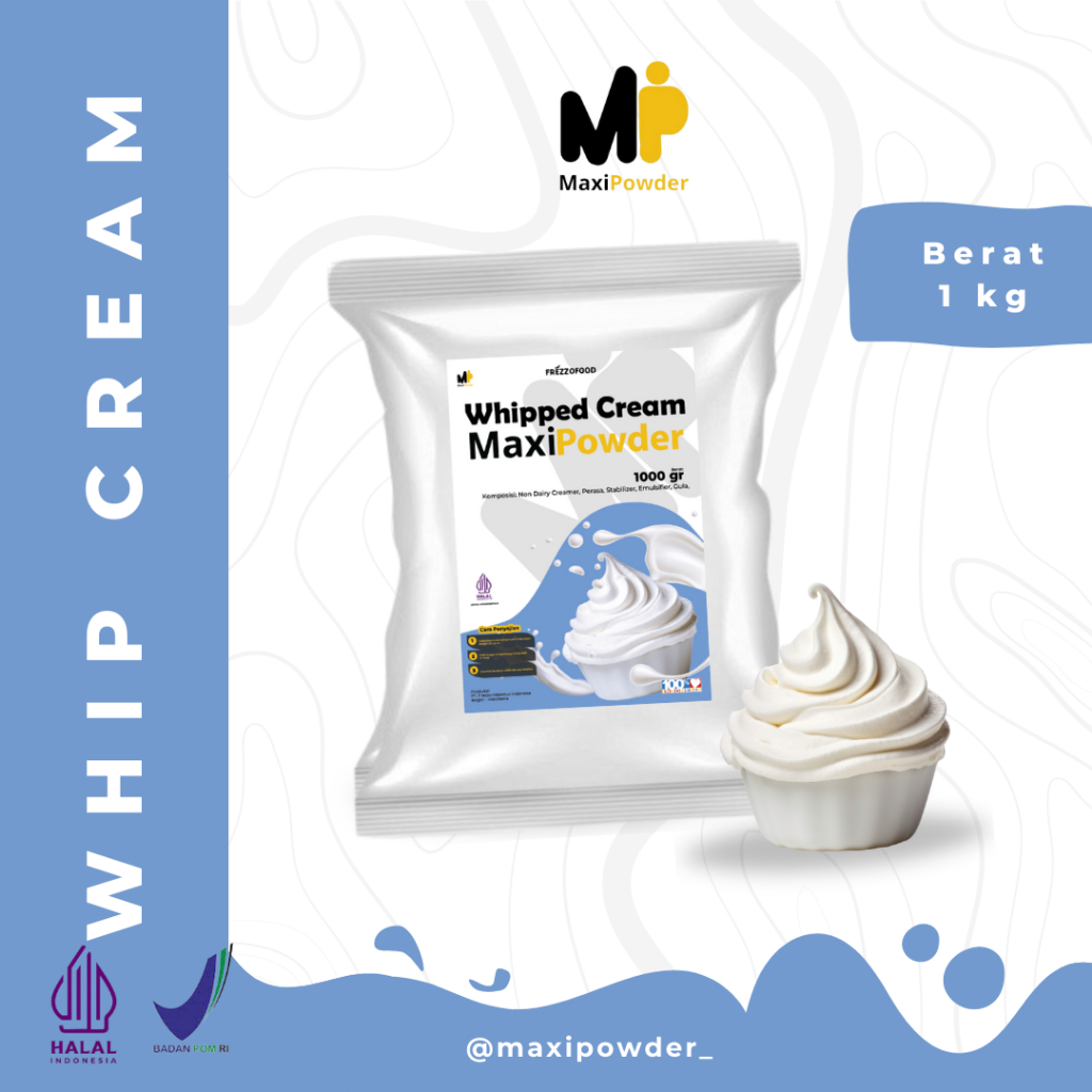 

Whip Cream 1kg / Bubuk Whipcream Termurah / Toping Whip Cream / MaxiPowder