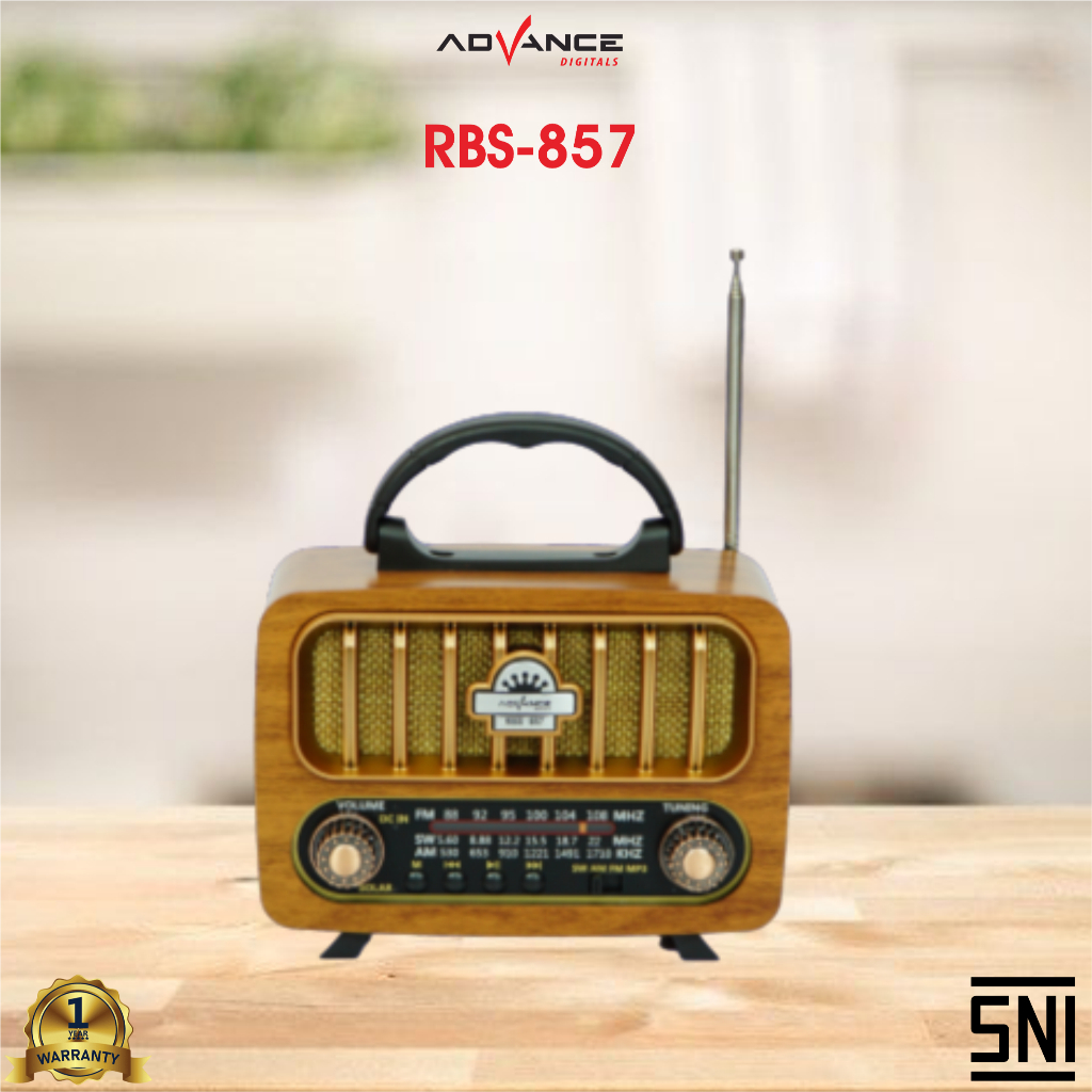 Advance RBS-857 Radio Antik motif kayu Portable Speaker Support Bluetooth 2,5 Inch Garansi Resmi 1 T