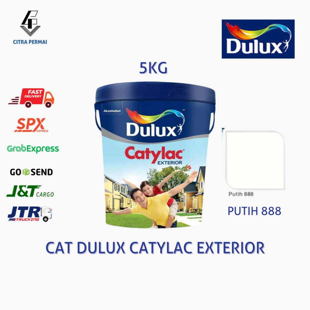 CAT DINDING DULUX CATYLAC EXTERIOR PUTIH 888 5KG (READY MIXED) / CAT TEMBOK PUTIH EXTERIOR