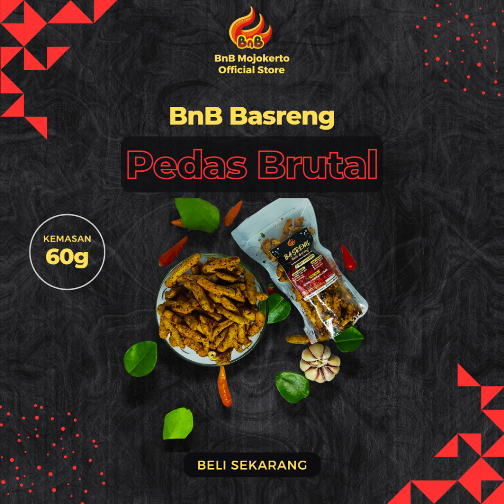 

BnB Basreng - Hanya Untuk Pecinta Pedas Sejati - Pedas Brutal , Kemasan 60g, Pedas Gurih Pas di Hati
